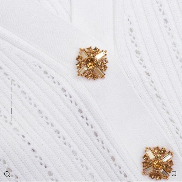 NWT SELF-Portrait WHITE KNIT PEPLUM MINI DRESS Medium - Picture 5 of 14